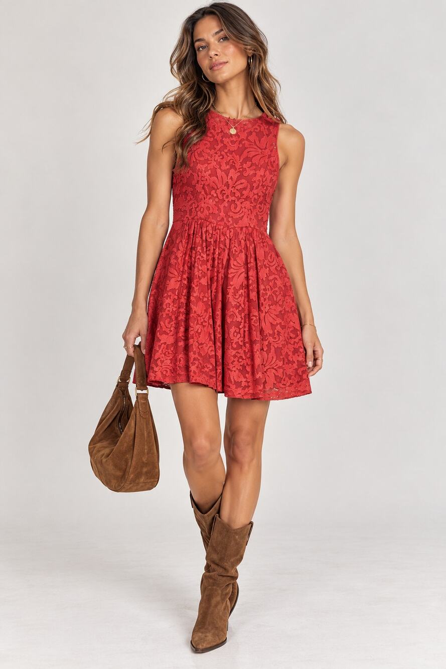Plenty Tracy Reese Coral Lace Fit & Flare Mini Dress Womens 4 Anthropologie